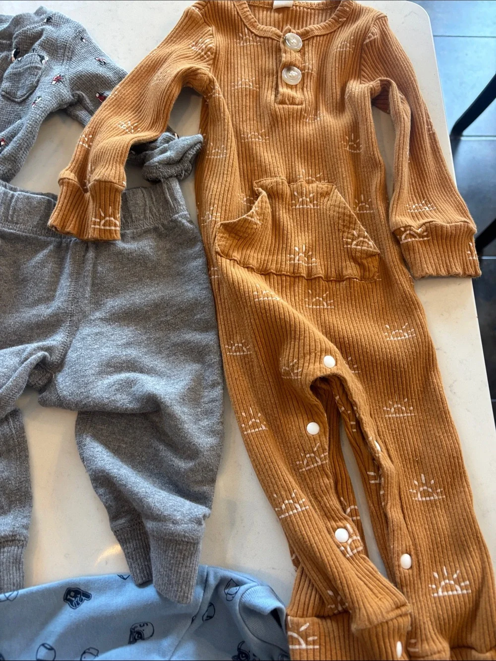 Lot of Baby Onesies , sleepers, and pants Mixed Colors & Patterns 9 months